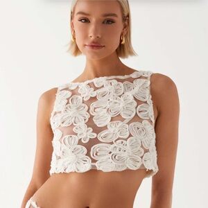 Peppermayo Fiorella Ivory Floral Lace Crop Top